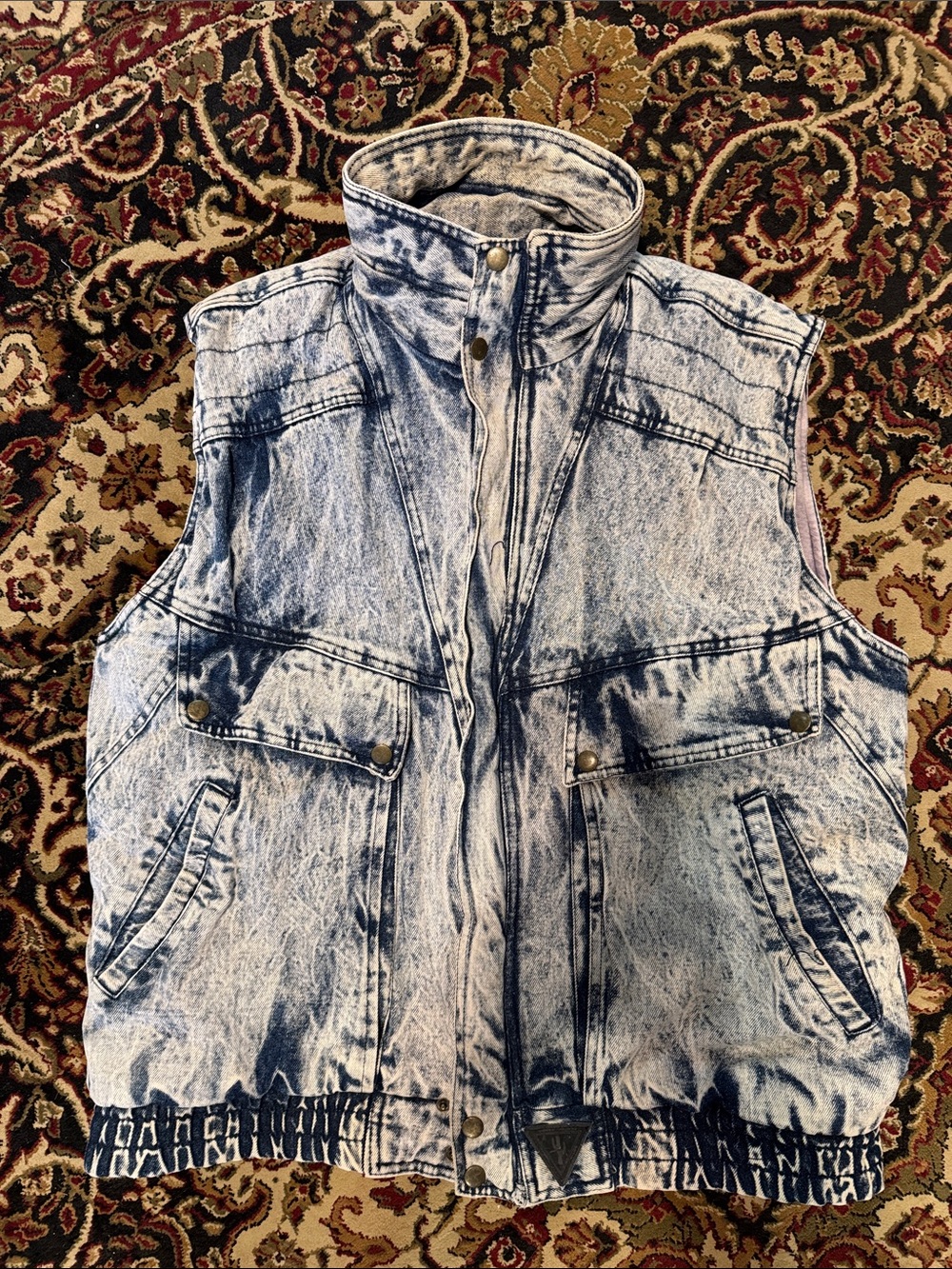 Vintage Sierra Pacific Acid Wash Denim long Vest Light Blue thick fluffy Large